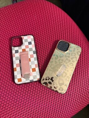iPhone 13/14 Case Duo: Gold Leopard loopy case & Pink Check walli Case